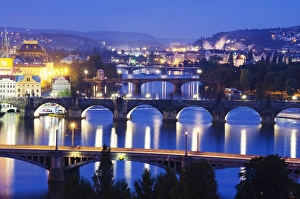 Vltava Prints: Bridges on the Vltava River, UNESCO World Heritage Site, Prague, Czech Republic, Europe