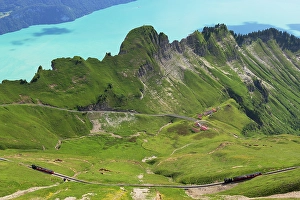 Lakeside Prints: Brienz Rothorn train and Lake Brienz, Brienz, Bernese Oberland, Switzerland