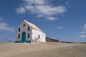 Sand Beach Prints: Bright church at sandy beach, Pedro Da Sal, Sal, Cape Verde Islands, Africa