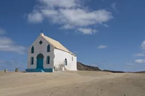 Bright church at sandy beach, Pedro Da Sal, Sal, Cape Verde Islands, Africa