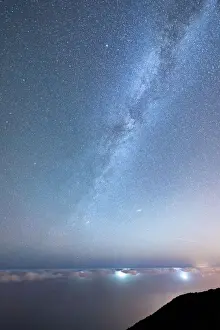 Fanal Forest Prints: Bright stars of Milky Way in the night sky over the Laurissilva Forest of Fanal