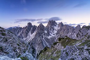 Mountain Ranges Prints: Bright sunrise over Cadini di Misurina mountain group, Dolomites, Belluno province