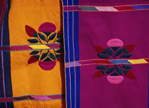 Blankets Prints: Brightly coloured craft rugs on display at San Cristobal de las Casas, in Chiapas