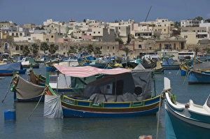 Images Dated 7th June 2008: Brightly coloured fishing boats called Luzzus at the fishing village of Marsaxlokk
