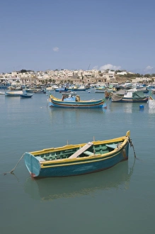 Images Dated 7th June 2008: Brightly coloured fishing boats called Luzzus at the fishing village of Marsaxlokk