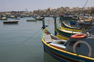 Images Dated 7th June 2008: Brightly coloured fishing boats called Luzzus at the fishing village of Marsaxlokk
