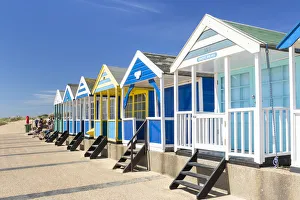 Footpath Prints: Brightly painted beach huts, Southwold Beach, North Parade, Southwold, Suffolk, East