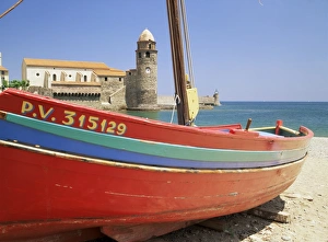 Brightly painted fishing boat, Collioure, Cote Vermeille, Languedoc Roussillon