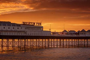 Text Prints: Brighton Pier at sunrise, Brighton, East Sussex, Sussex, England, United Kingdom, Europe