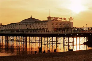 P Ier Prints: Brighton Pier at sunset, Brighton, East Sussex, England, United Kingdom, Europe