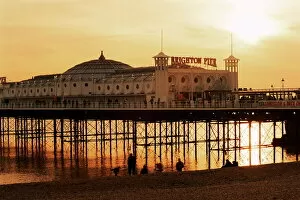 P Ier Collection: Brighton Pier at sunset, Brighton, East Sussex, England, United Kingdom, Europe