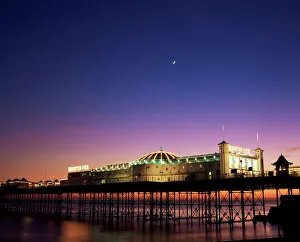 Sussex Prints: Brighton pier at twilight, Brighton, Sussex, England, United Kingdom, Europe