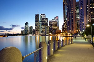 Queensland Prints: Brisbane River and City at Dusk, Brisbane, Queensland, Australia, Oceania