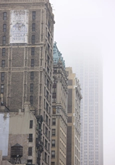 Enclosing Prints: Broadway and Empire State Building shrouded in mist, Manhattan, New York City