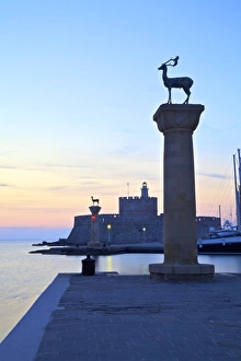 Stag Prints: Bronze Doe and Stag statues at the entrance of Mandraki Harbour, Rhodes, Dodecanese