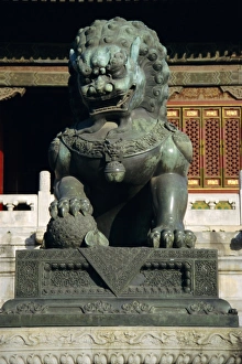 Fierce Prints: Bronze lion statue, Forbidden City, Beijing, China, Asia