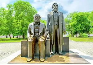 Public Space Prints: Bronze sculpture by Ludwig Engelhardt of Marx on left and Engels in Marx-Engels Forum
