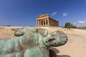 Top Section Gallery: Bronze statue of the fallen Icarus frames the ancient Temple of Concordia, Valle dei Templi