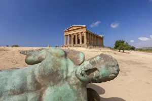 Bronze Prints: Bronze statue of the fallen Icarus frames the ancient Temple of Concordia
