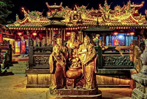 Bronze Prints: Bronze statues of the five Gods of Wealth at Guandi Temple at night (UNESCO World Heritage)
