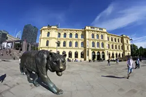 Tiger Prints: Bronze tiger in summer sunshine, Christian Frederiks Plass, Oslo city centre