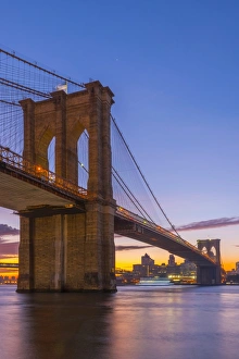 East River Prints: Brooklyn Bridge over East River, New York, United States of America, North America