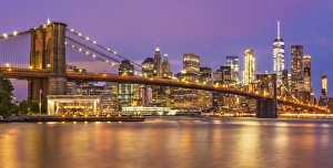 East River Prints: Brooklyn Bridge, East River, panorama, Lower Manhattan skyline, New York skyline