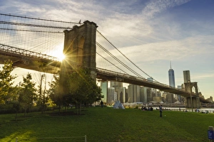 Cable Stayed Prints: Brooklyn Bridge and Lower Manhattan skyline at sunset