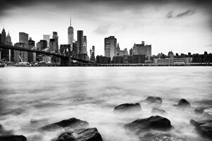 Brooklyn Bridge and Lower Manhattan skyline taken from Pebble Beach, New York City