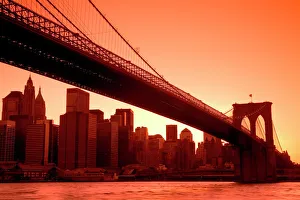 Manhattan Prints: Brooklyn Bridge and Lower Manhattan Skyline viewed