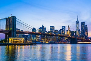 East River Prints: Brooklyn Bridge and Manhattan skyline at sunset