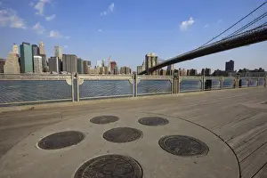 Brooklyn Bridge spanning the East River from Fulton Ferry Landing, Brooklyn