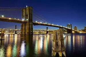 The Brooklyn and Manhattan Bridges spanning the East River, New York City