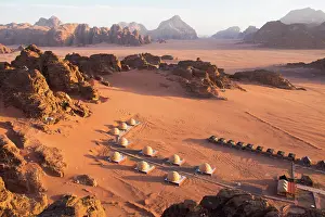 Rugged Terrain Prints: Bubble tents camp in Wadi Rum, UNESCO World Heritage Site, Jordan, Middle East