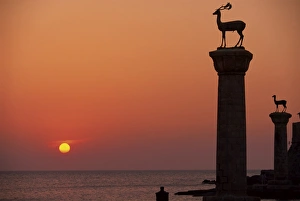 Rhode Prints: Buck statues at the entrance to Mandraki Harbour