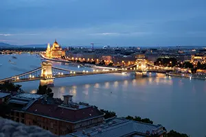 Danube Prints: Budapest in the evening, with Parliament and Chain Bridge over the River Danube