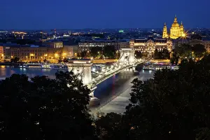 Danube Prints: Budapest in the evening, with Parliament and Chain Bridge over the River Danube