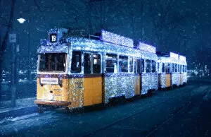 Celebration Gallery: Budapests Christmas Tram in a snow storm, Budapest, Hungary, Europe