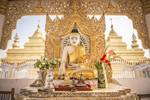 Gold Colour Prints: Buddha at Kuthodaw Pagoda, at the foot of Mandalay Hill, Mandalay Region, Myanmar (Burma)