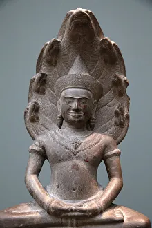 Naga Prints: Buddha protected by the Naga, Musee Guimet, Museum of Asian Arts. Paris, France, Europe