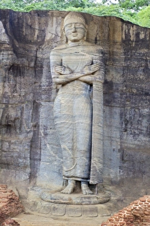 Sri Lankan Prints: Buddha standing on lotus plinth in blessing posture