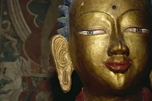 Detail of Buddha statue at Alchi Monastery, Ladakh, India, Asia