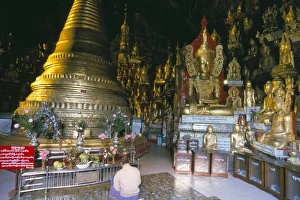 Caves Prints: Buddha statue inside Pindaya Cave, Pindaya, Shan State, Myanmar (Burma), Asia