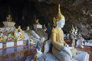 Hpa An Prints: Buddha statues in Buddhist cave near Hpa-An, Karen State, Myanmar (Burma), Asia