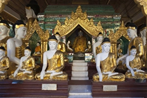 6th Century Prints: Buddha statues inside the Shwedagon pagoda