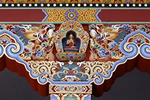 Burgundy Prints: Detail of Buddha, Temple of the Thousand Buddhas, Dashang Kagyu Ling congregation