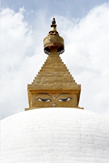 Gilded Prints: Buddhas eyes on stupa in the grounds of Khamsum Yulley Namgyal, consecrated in 1999