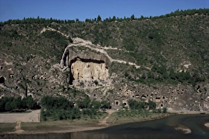 Cave Temple Prints: Buddhist cave temples, west shore of the Yi River, Longmen, Hsien 672AD, China, Asia