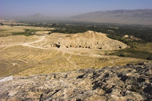 Buddhist caves at Takht-I-Rusam (Rustams throne), part of a stupa-monastery complex carved from rock dating from the Kushano-Sasanian period 4th-5th century AD. Samangan Province