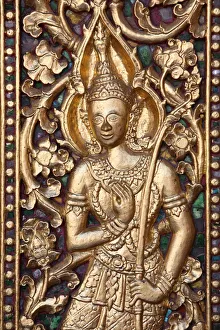 Gilded Prints: Buddhist deity at Wat Sene temple, Luang Prabang, Laos, Indochina, Southeast Asia, Asia